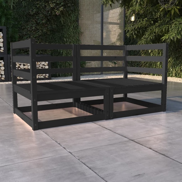 vidaXL 2-Sitzer-Gartensofa Schwarz Kiefer Massivholz