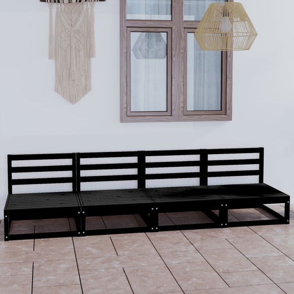 vidaXL 4-Sitzer-Gartensofa Schwarz Kiefer Massivholz