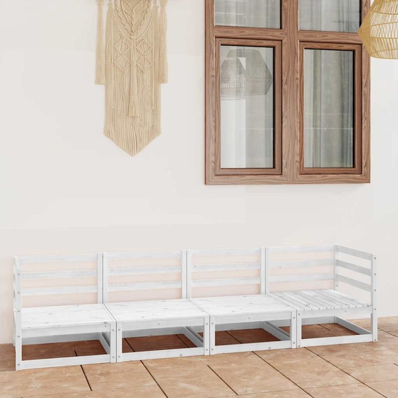 vidaXL 4-Sitzer-Gartensofa Weiß Kiefer Massivholz