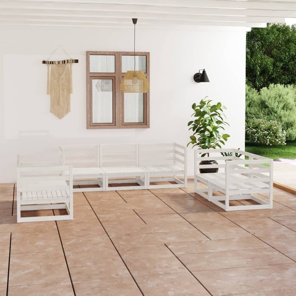 vidaXL 7-tlg. Garten-Lounge-Set Weiß Kiefer Massivholz
