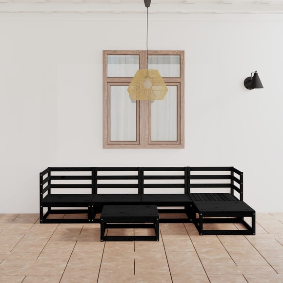 vidaXL 6-tlg. Garten-Lounge-Set Schwarz Massivholz Kiefer