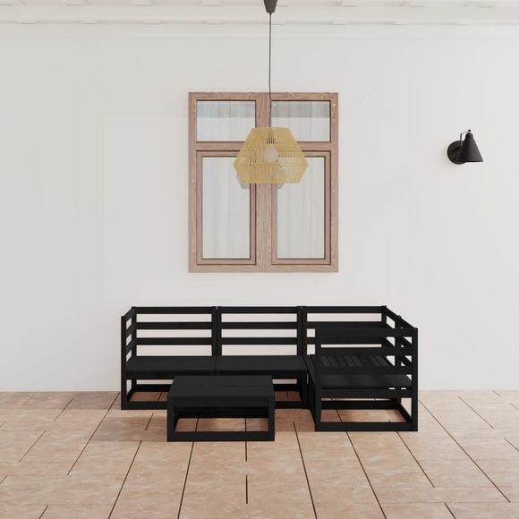 vidaXL 5-tlg. Garten-Lounge-Set Schwarz Massivholz Kiefer