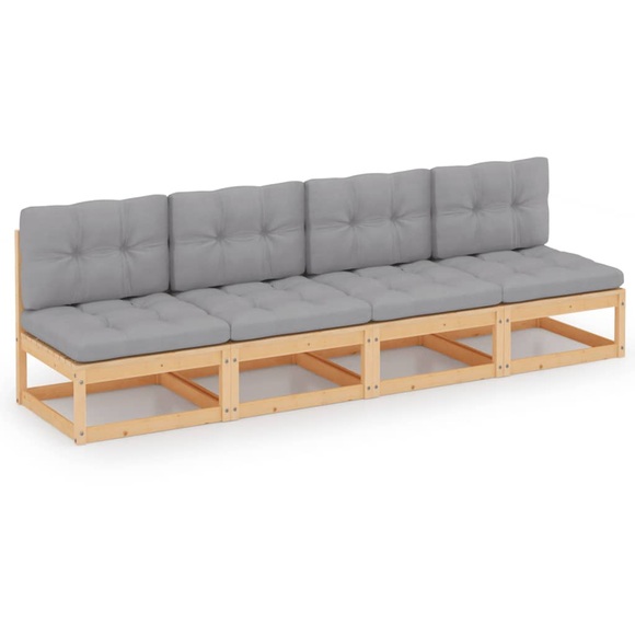 vidaXL 4-Sitzer-Gartensofa mit Kissen Massivholz Kiefer
