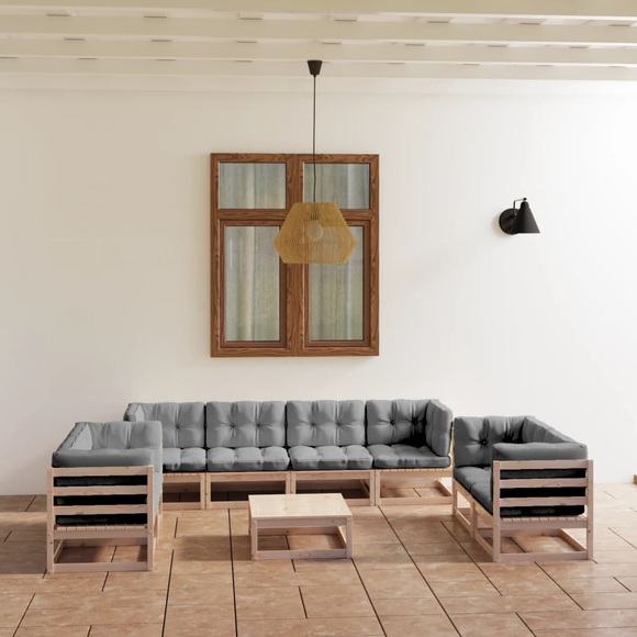 vidaXL 9-tlg. Garten-Lounge-Set mit Kissen Kiefer Massivholz