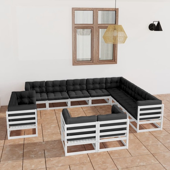 vidaXL 12-tlg. Garten-Lounge-Set mit Kissen Weiß Kiefer Massivholz