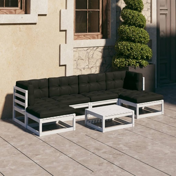 vidaXL 7-tlg. Garten-Lounge-Set mit Kissen Weiß Kiefer Massivholz