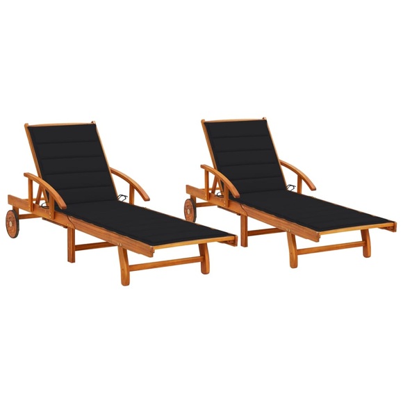 vidaXL Sonnenliegen 2 Stk. mit Auflagen Massivholz Akazie