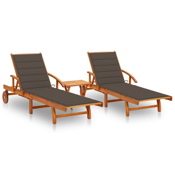 vidaXL Sonnenliegen 2 Stk. mit Tisch und Auflagen Massivholz Akazie