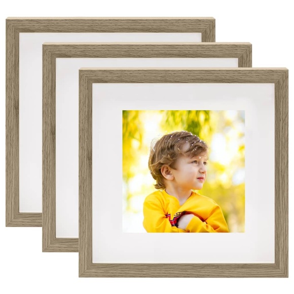vidaXL 3D-Box-Bilderrahmen 3Stk. Dunkles Holz 23x23cm für 13x13cm Bild