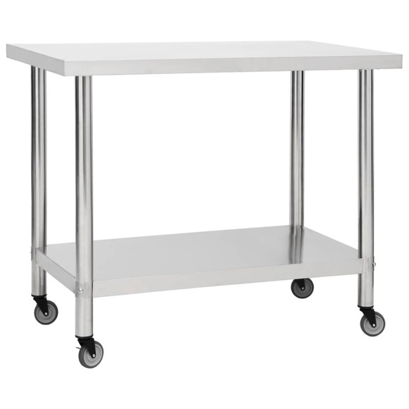 vidaXL Küchen-Arbeitstisch mit Rollen 100x45x85 cm Edelstahl