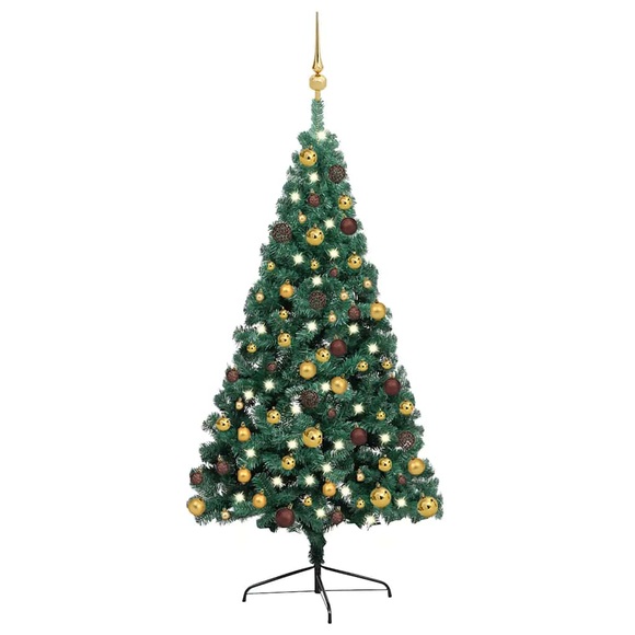 vidaXL Künstlicher Halber Weihnachtsbaum mit LEDs & Kugeln Grün 240cm