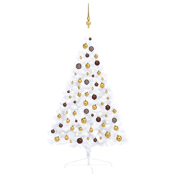 vidaXL Künstlicher Halber Weihnachtsbaum mit LEDs & Kugeln Weiß 120cm