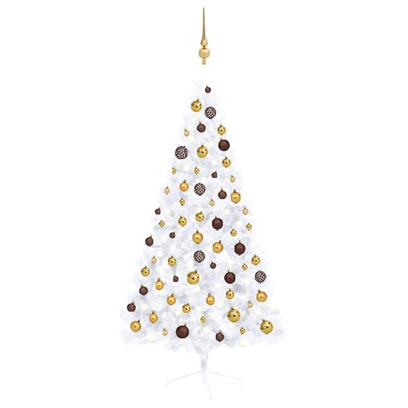 vidaXL Künstlicher Halber Weihnachtsbaum mit LEDs & Kugeln Weiß 150cm