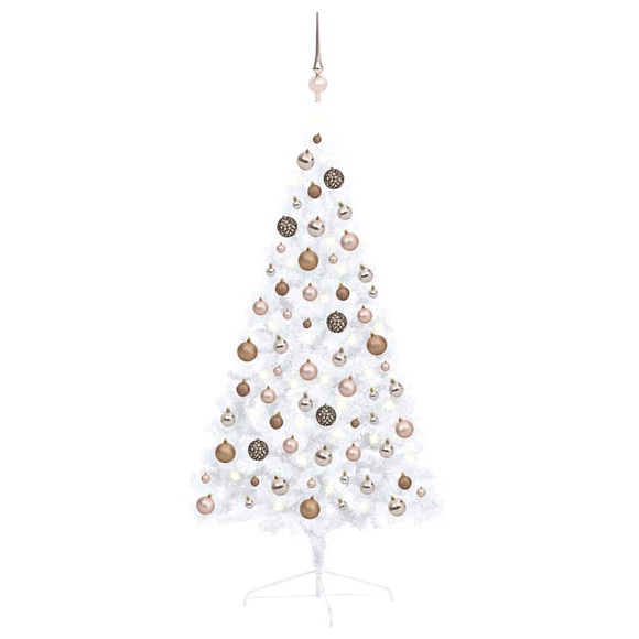 vidaXL Künstlicher Halber Weihnachtsbaum mit LEDs & Kugeln Weiß 120 cm