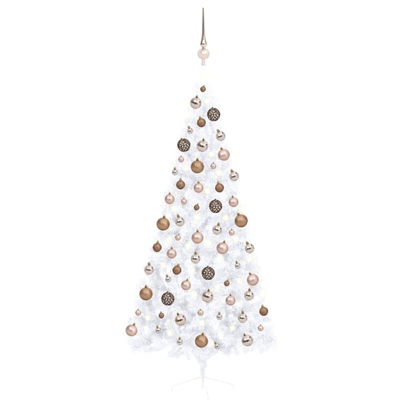 vidaXL Künstlicher Halber Weihnachtsbaum mit LEDs & Kugeln Weiß 180 cm