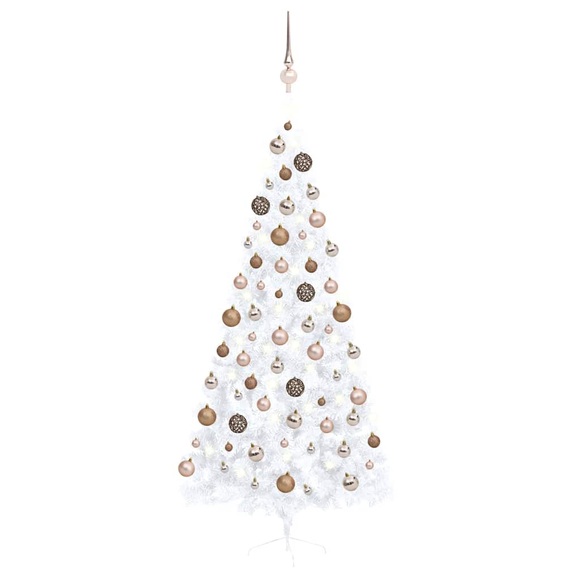 vidaXL Künstlicher Halber Weihnachtsbaum mit LEDs & Kugeln Weiß 210 cm