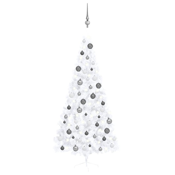 vidaXL Künstlicher Halber Weihnachtsbaum mit LEDs & Kugeln Weiß 210 cm