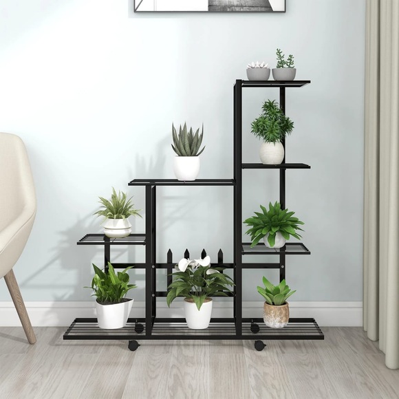 vidaXL Blumenständer auf Rollen 94,5x25x92,5 cm Schwarz Metall