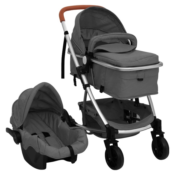 vidaXL 3-in-1-Kinderwagen Dunkelgrau Aluminium