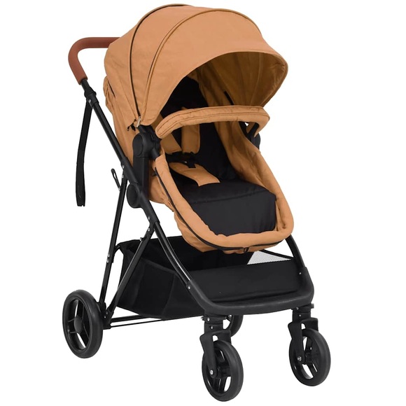 vidaXL 2-in-1 Kinderwagen Taupe und Schwarz Stahl