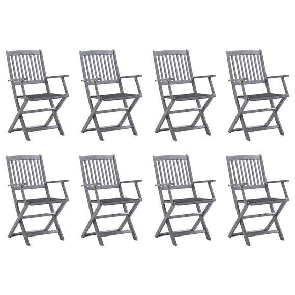 vidaXL Klappbare Gartenstühle 8 Stk. mit Kissen Massivholz Akazie