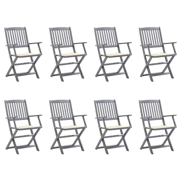 vidaXL Klappbare Gartenstühle 8 Stk. mit Kissen Massivholz Akazie