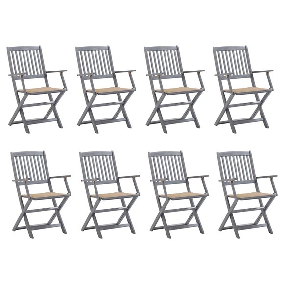 vidaXL Klappbare Gartenstühle 8 Stk. mit Kissen Massivholz Akazie