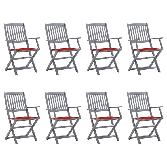 vidaXL Klappbare Gartenstühle 8 Stk. mit Kissen Massivholz Akazie
