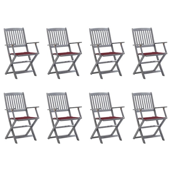 vidaXL Klappbare Gartenstühle 8 Stk. mit Kissen Massivholz Akazie