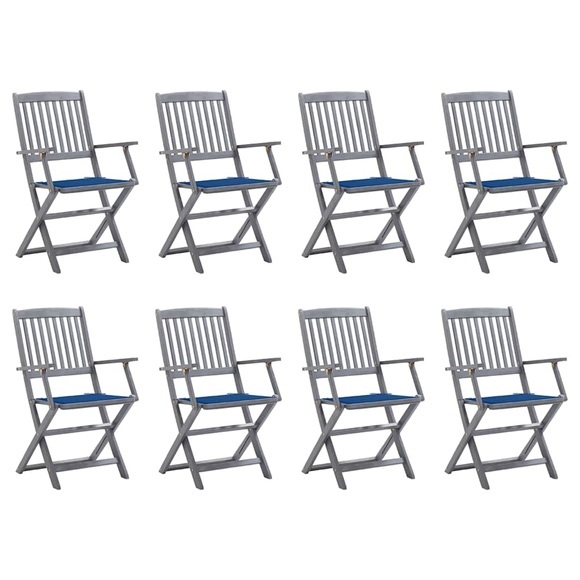 vidaXL Klappbare Gartenstühle 8 Stk. mit Kissen Massivholz Akazie