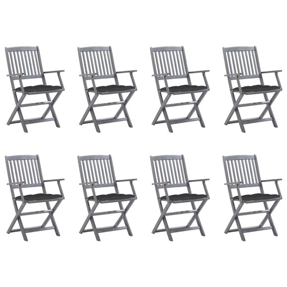 vidaXL Klappbare Gartenstühle 8 Stk. mit Kissen Massivholz Akazie
