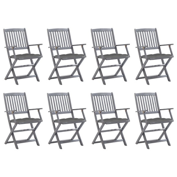 vidaXL Klappbare Gartenstühle 8 Stk. mit Kissen Massivholz Akazie