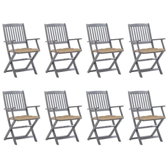 vidaXL Klappbare Gartenstühle 8 Stk. mit Kissen Massivholz Akazie