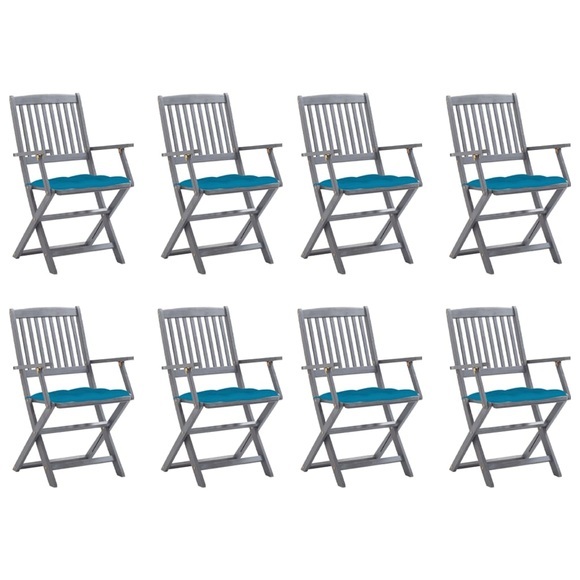 vidaXL Klappbare Gartenstühle 8 Stk. mit Kissen Massivholz Akazie