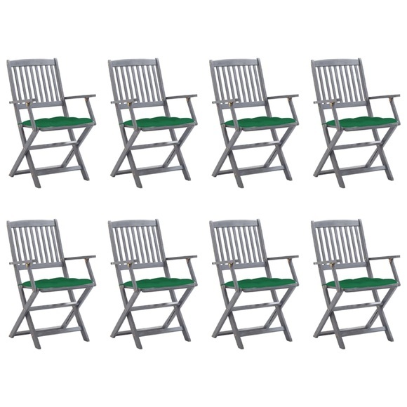 vidaXL Klappbare Gartenstühle 8 Stk. mit Kissen Massivholz Akazie
