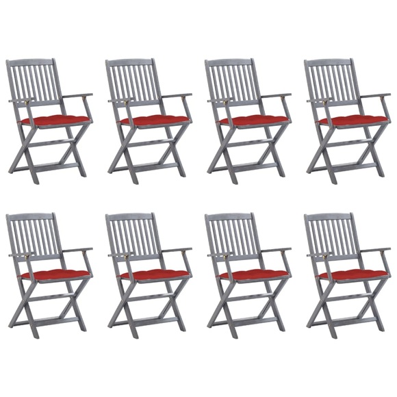 vidaXL Klappbare Gartenstühle 8 Stk. mit Kissen Massivholz Akazie