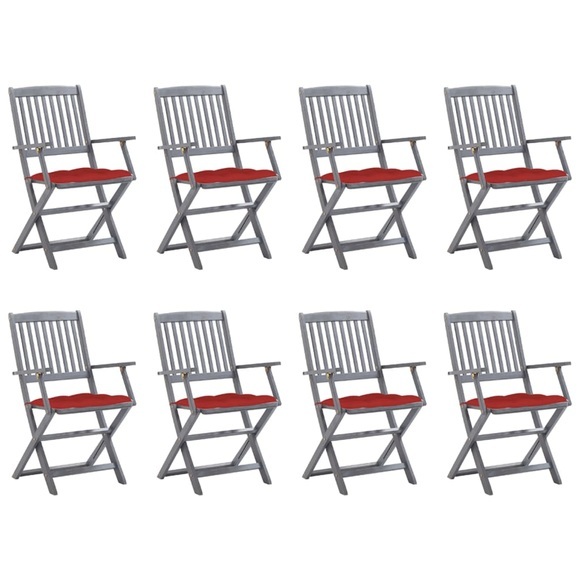 vidaXL Klappbare Gartenstühle 8 Stk. mit Kissen Massivholz Akazie