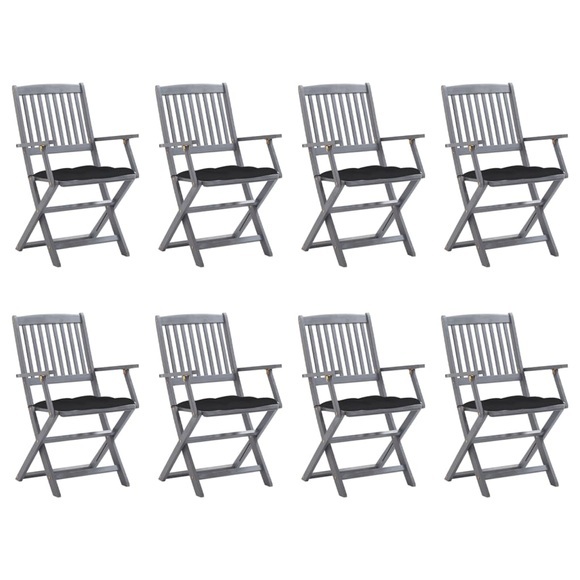 vidaXL Klappbare Gartenstühle 8 Stk. mit Kissen Massivholz Akazie