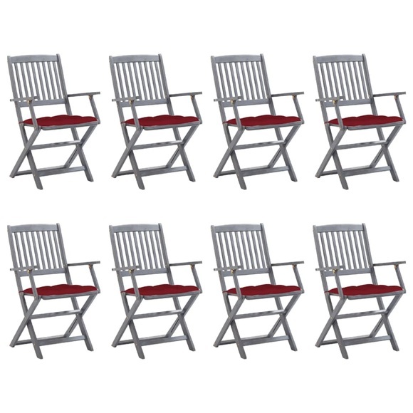 vidaXL Klappbare Gartenstühle 8 Stk. mit Kissen Massivholz Akazie