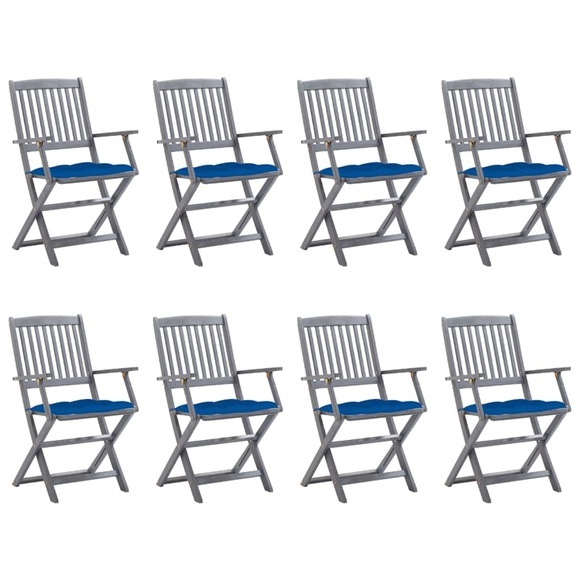 vidaXL Klappbare Gartenstühle 8 Stk. mit Kissen Massivholz Akazie