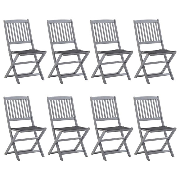 vidaXL Klappbare Gartenstühle 8 Stk. mit Kissen Massivholz Akazie