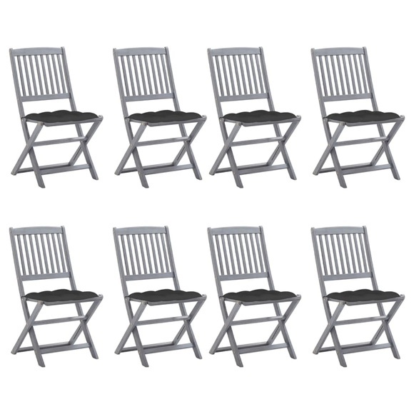 vidaXL Klappbare Gartenstühle 8 Stk. mit Kissen Massivholz Akazie