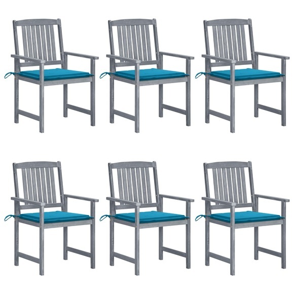 vidaXL Gartenstühle mit Kissen 6 Stk. Massivholz Akazie Grau