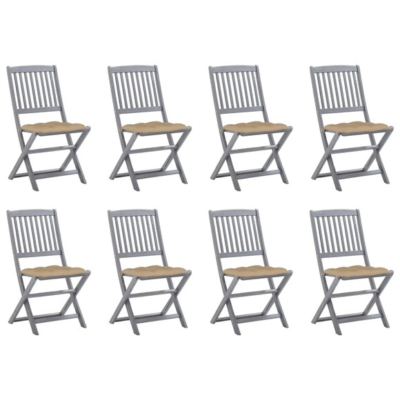 vidaXL Klappbare Gartenstühle 8 Stk. mit Kissen Massivholz Akazie
