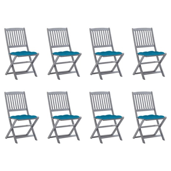 vidaXL Klappbare Gartenstühle 8 Stk. mit Kissen Massivholz Akazie