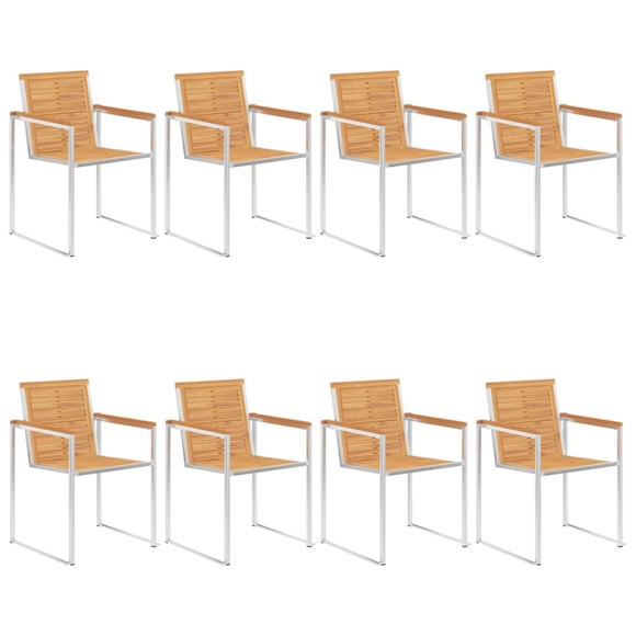 vidaXL 8 Stk. Gartenstühle Massivholz Teak und Edelstahl
