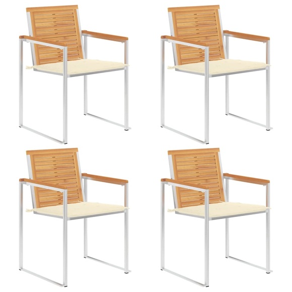 vidaXL 4 Stk. Gartenstühle mit Kissen Massivholz Teak