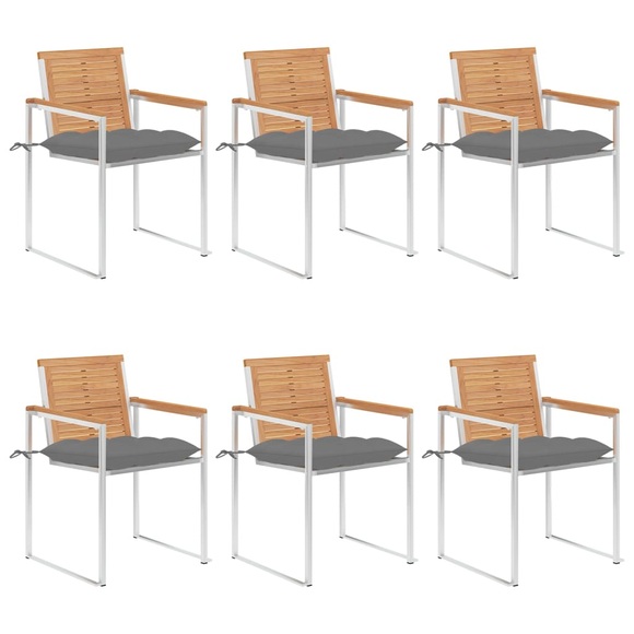 vidaXL Gartenstühle 6 Stk. mit Kissen Massivholz Teak