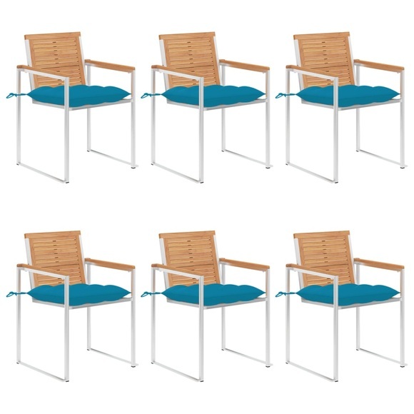 vidaXL Gartenstühle 6 Stk. mit Kissen Massivholz Teak