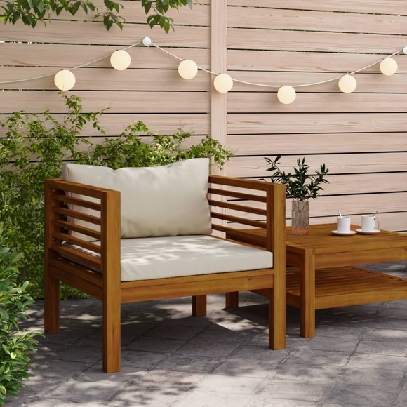 vidaXL Gartenstuhl mit Cremeweißen Kissen Massivholz Akazie